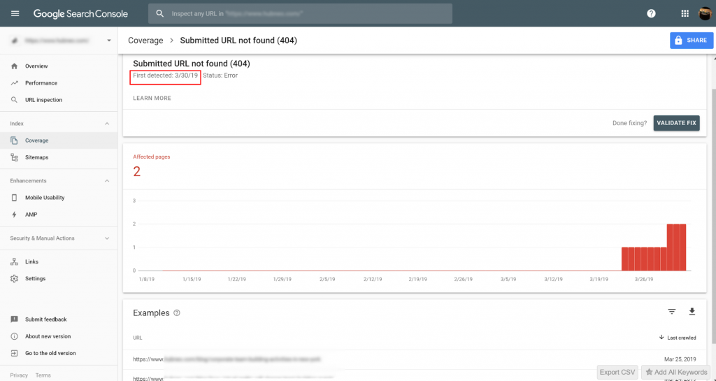 como encontrar erros 404 no Google Search Console